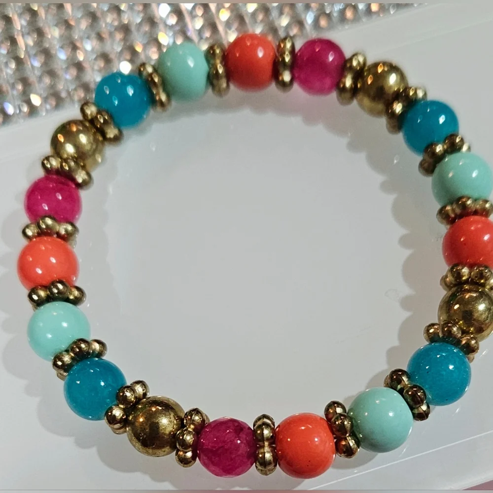 Nordstrom Colorful Beaded Bracelet with Gold Accents‎ NWOT
